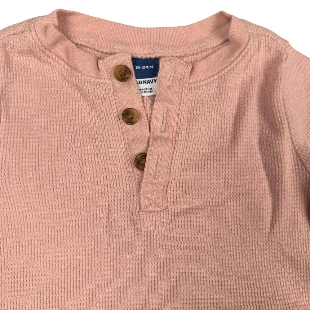 Old Navy Baby Waffle Knit Henley Romper‎ 18-24M Pink Long Sleeve Jumpsuit 521